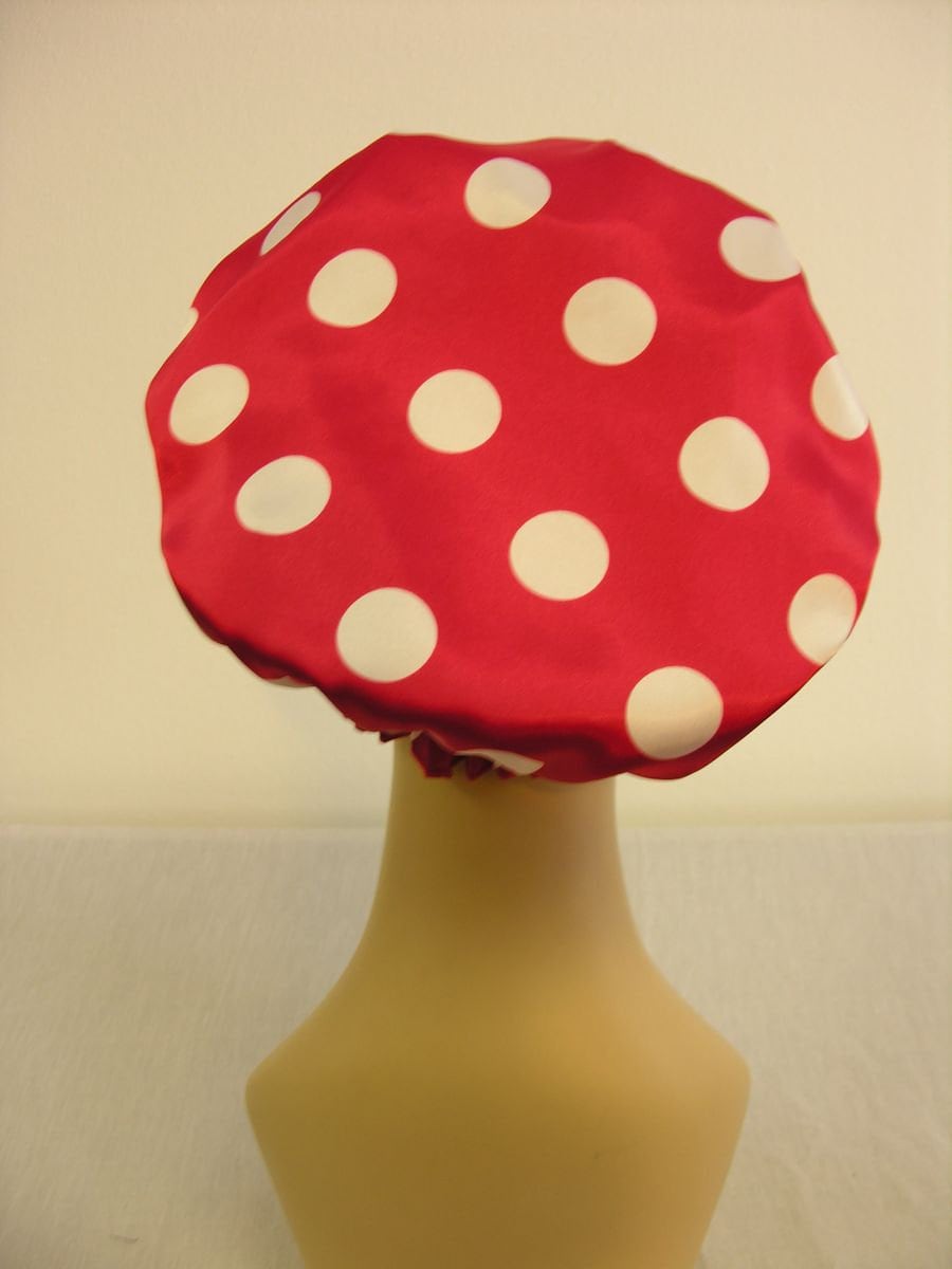 I Love Lucy! Red and White Polka Dots Satin Shower Cap