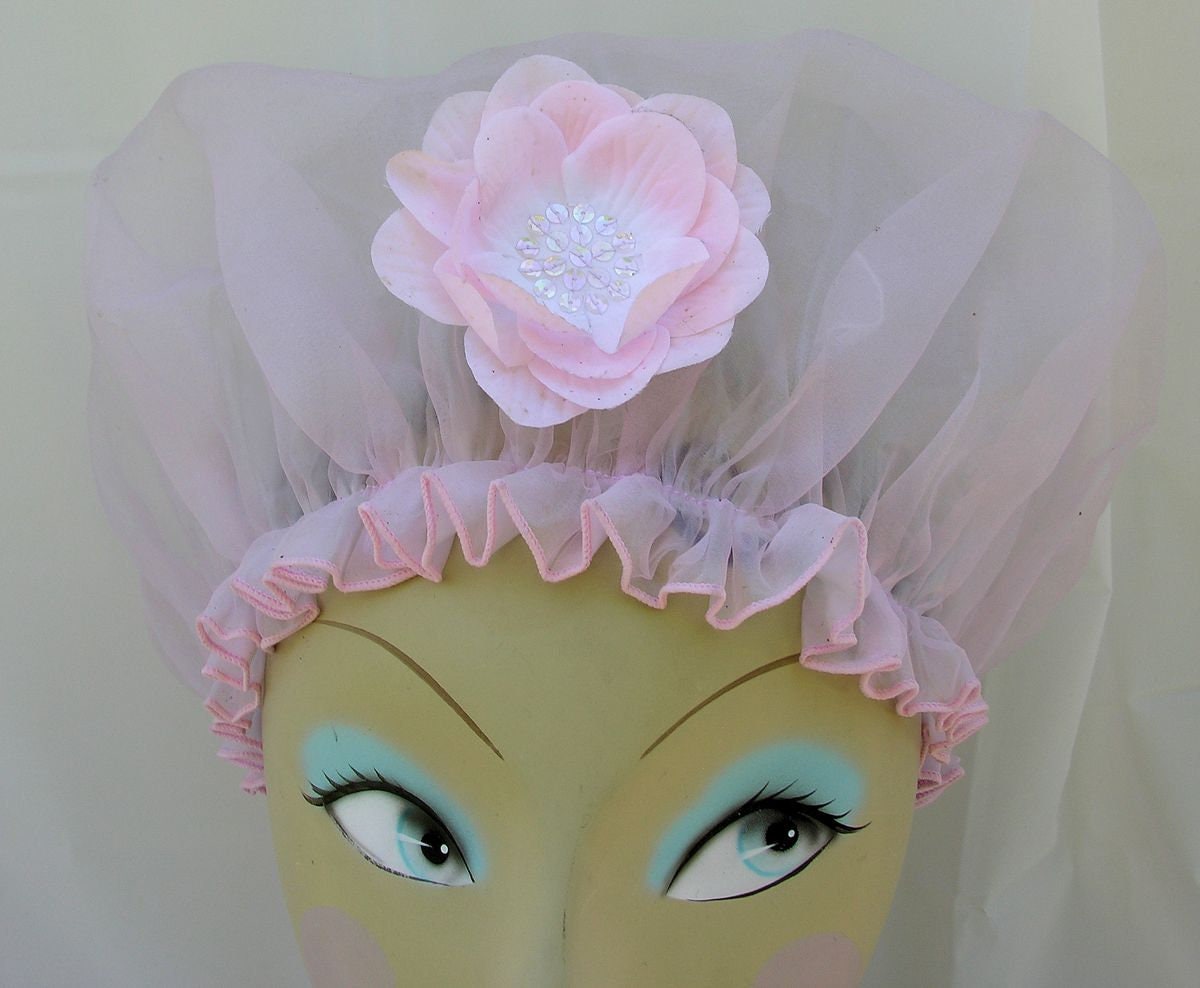 Simple Bouffant Shower Cap with Vintage Velvet Flower