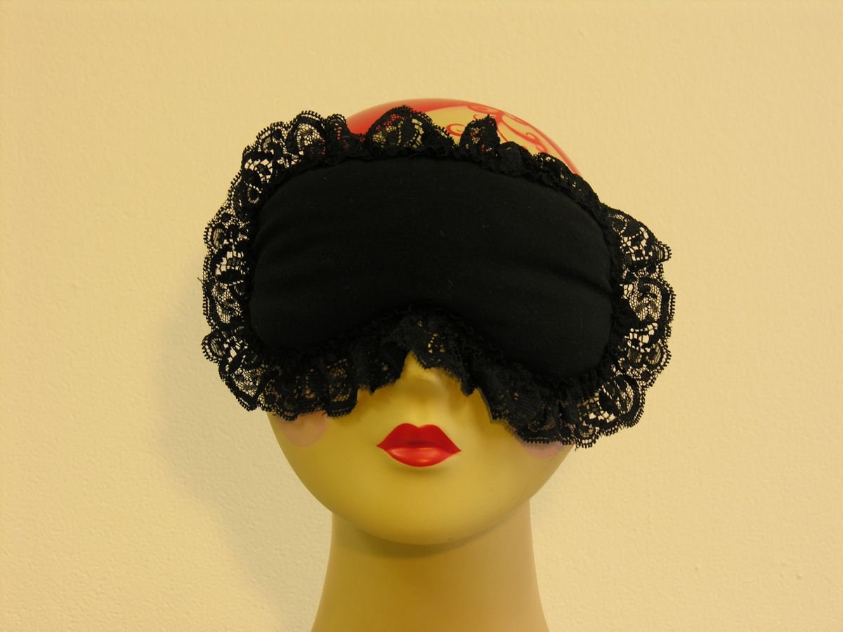 Black Sleep Mask with Black Lace Ruffle