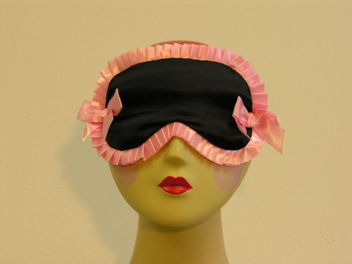 Black Sleep Mask with Pink Ruffle and Bows