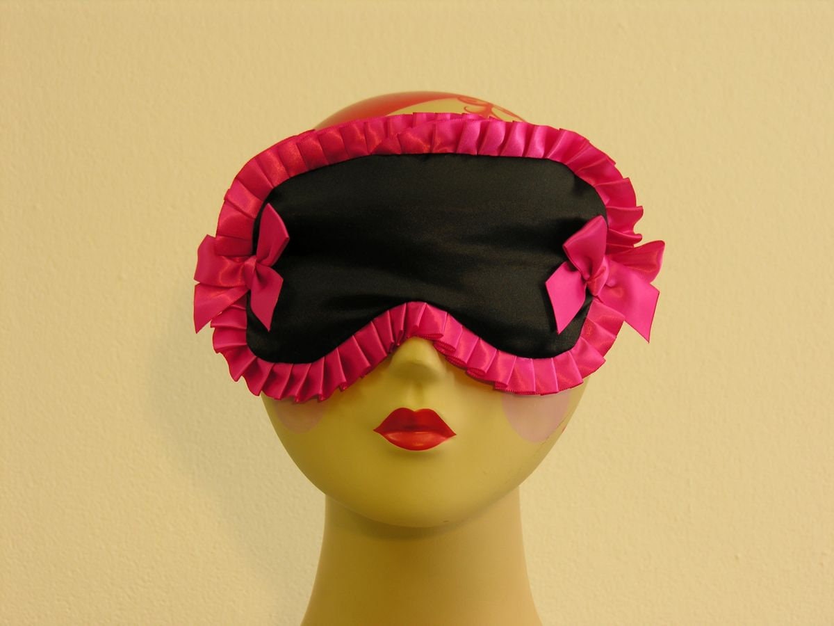 Black Sleep Mask with Hot Pink Ruffle and Bows