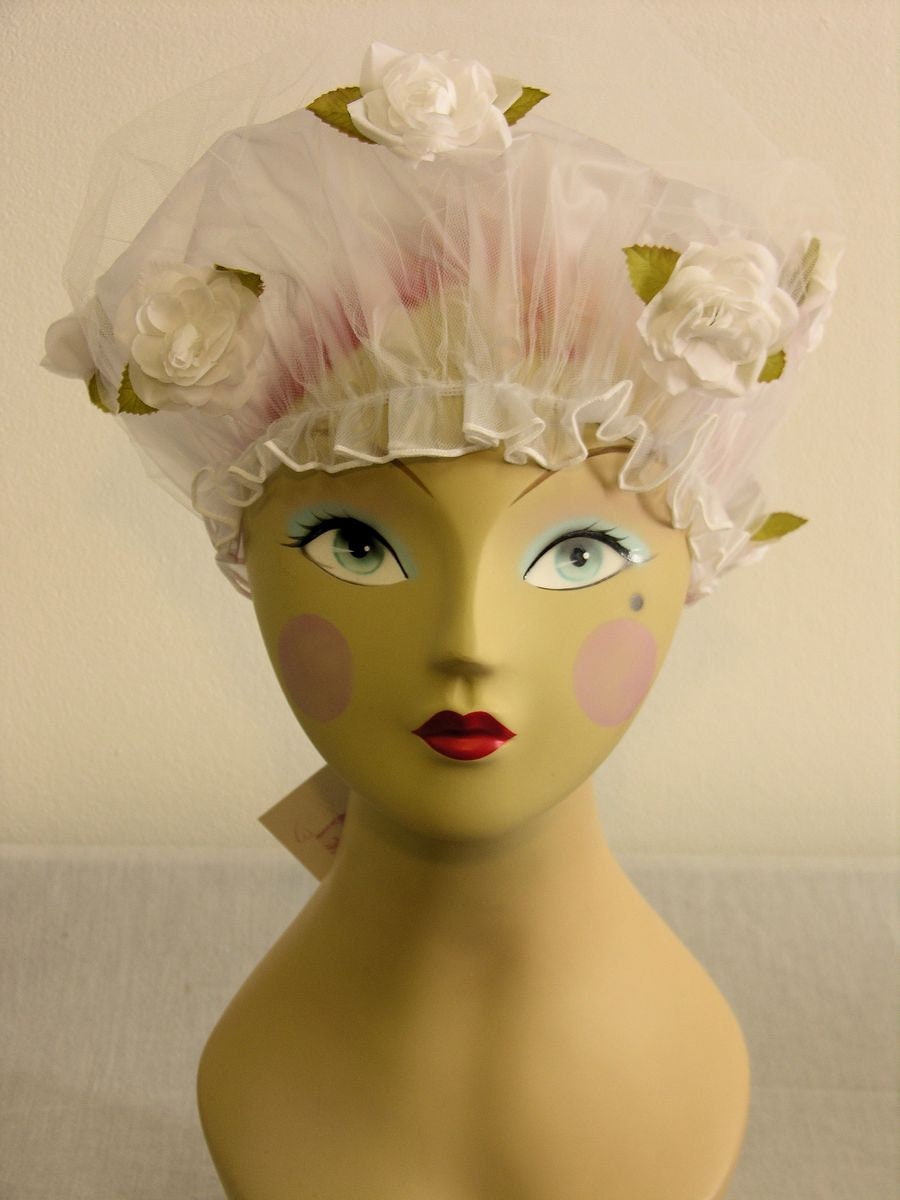 Roses Bouffant Shower Cap in white, cream or pink