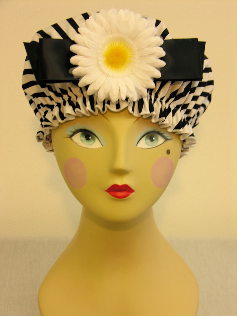 Black and White Stripe Shower Cap