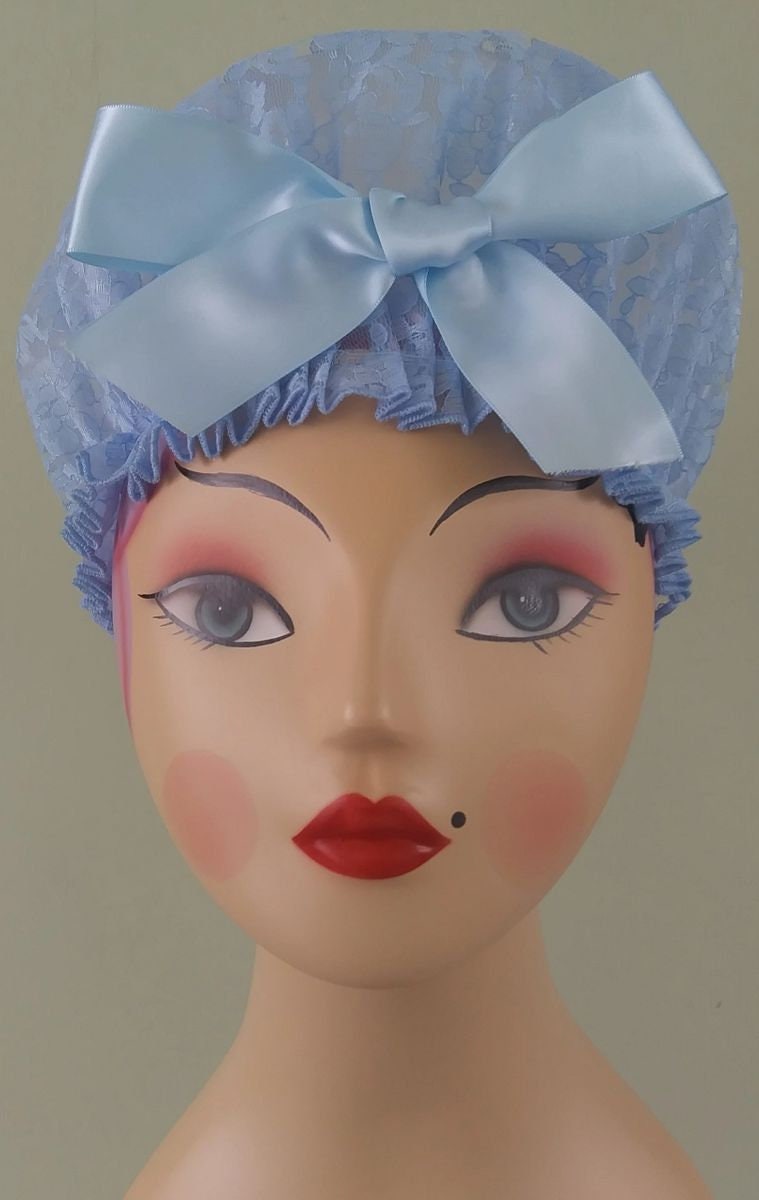 Vintage style Lace Shower Cap in Blue