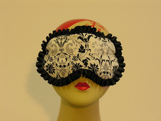 Black and Grey Damask Print with Black Ruffle and Bows