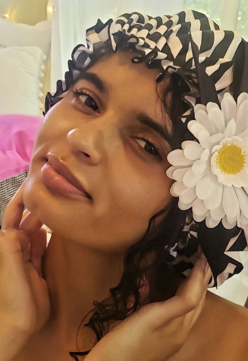 Black and White Stripe Shower Cap