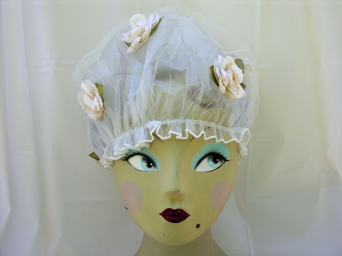 Roses Bouffant Shower Cap in white, cream or pink