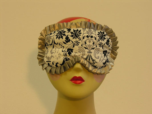 Shades of Grey Damask Print Sleep Mask with Grey Ruffle edge