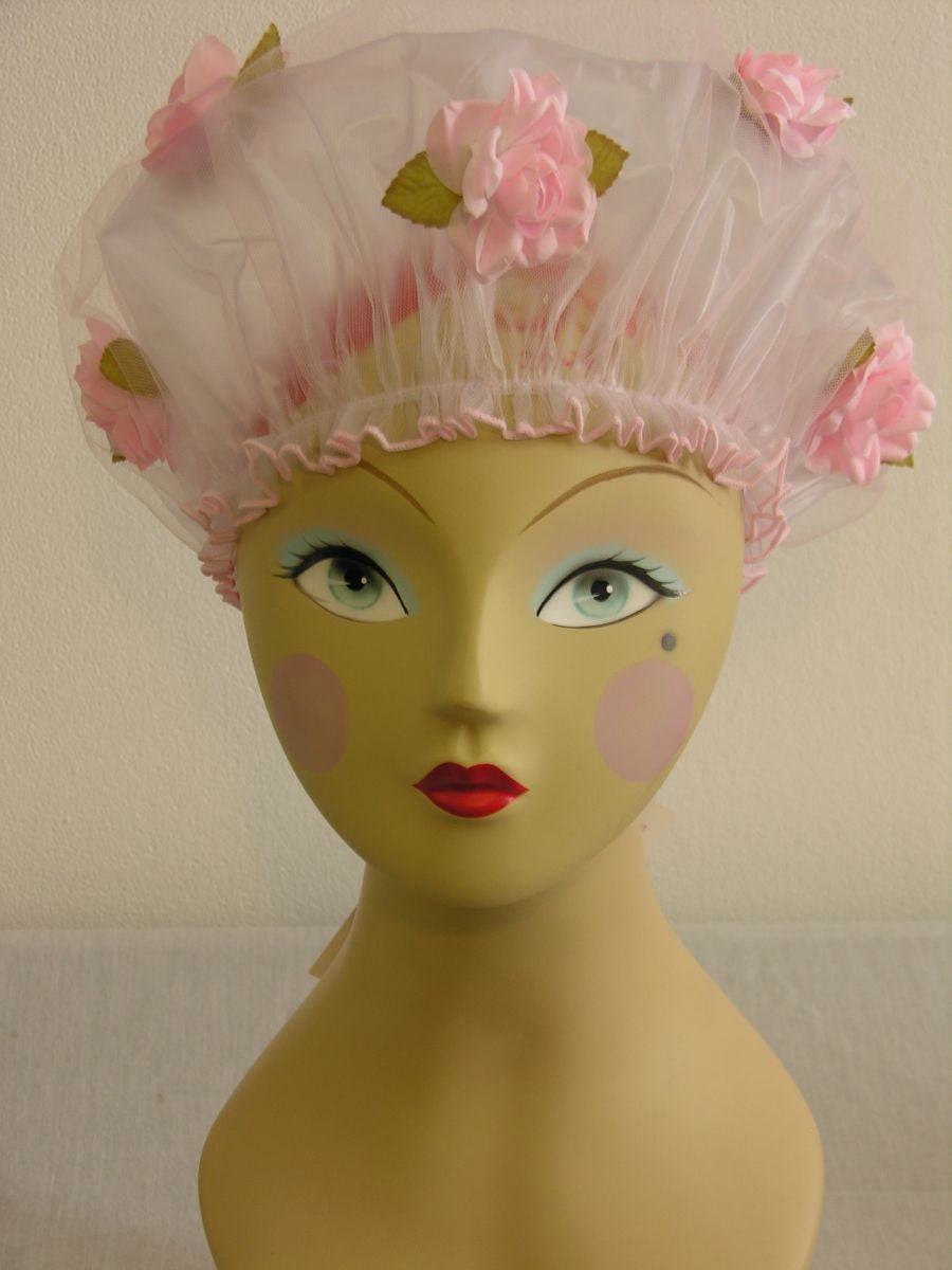 Roses Bouffant Shower Cap in white, cream or pink