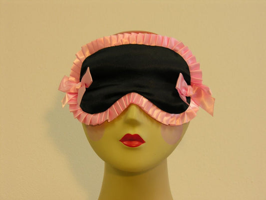 Black Sleep Mask with Pink Ruffle and Bows
