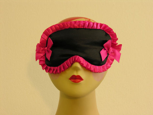 Black Sleep Mask with Hot Pink Ruffle and Bows
