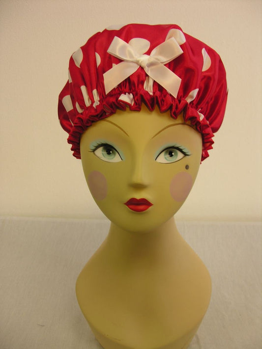I Love Lucy! Red and White Polka Dots Satin Shower Cap