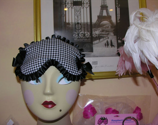 Feeling Parisian Black and White Gingham Sleep Mask with Ruffle and Bows