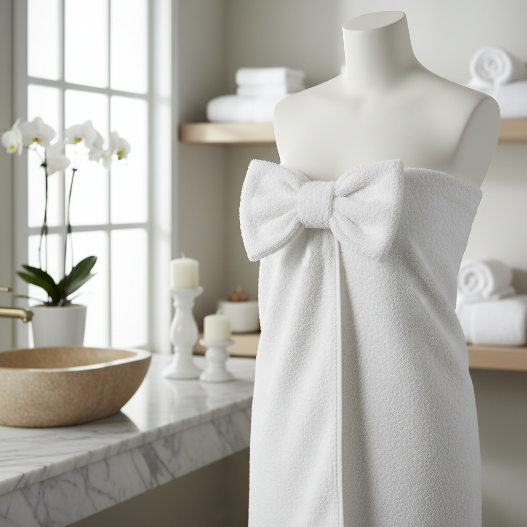 White Terry Cloth Spa Wrap with Bow